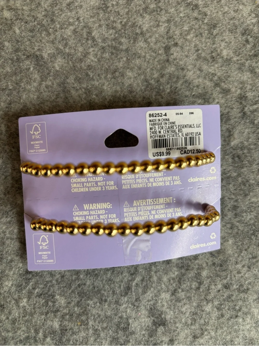 Claire's Gold Heart Beaded Bracelets Duo